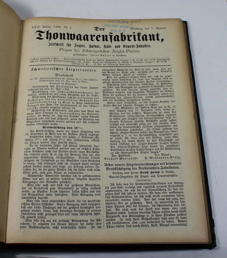 Item #7122 Der Thonwaarenfabrikant, Zeitschrift für Ziegler, Hafner, Kalk- und Cement-Industrie. , Jahrgang 1896 (Volume XXII)