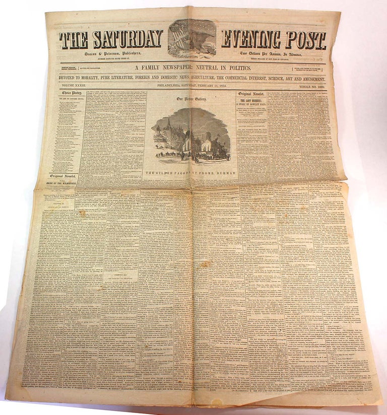 Item #8598 The Saturday Evening Post, Volume XXXIII. Saturday, February 11, 1854. Edmund Deacon, Henry Peterson.