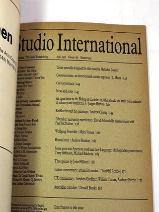 Studio International: Journal of Modern Art. April 1972, Volume 183, No. 943