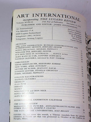 Art International Magazine/The Lugano Review, XVII/10, December 20, 1973