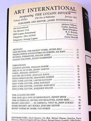 Art International Magazine/The Lugano Review, Volume XVII/1, January 1973