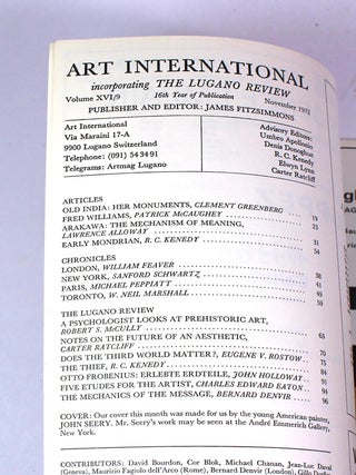Art International Magazine/The Lugano Review, Volume XVI/9 November 1972