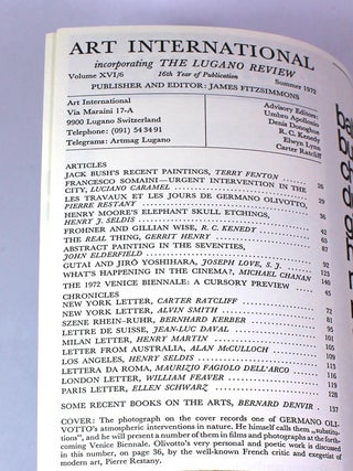 Art International Magazine/The Lugano Review, Volume XVI/6-7 Special Summer Number 1972