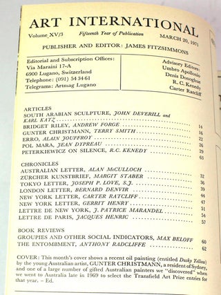 Art International Magazine/The Lugano Review, Volume XV/3, March 20, 1971