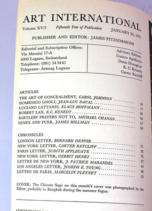 Art International Magazine/The Lugano Review, Volume XV/1 January 20, 1971