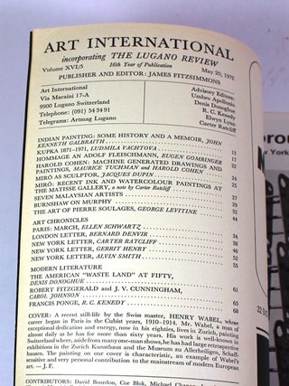 Art International Magazine/The Lugano Review, Volume XVI/5, May 20, 1972
