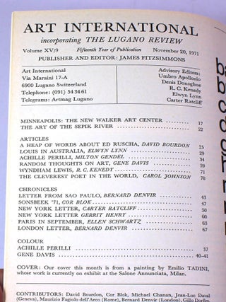Art International Magazine/The Lugano Review, Volume XV/9, November 20, 1971