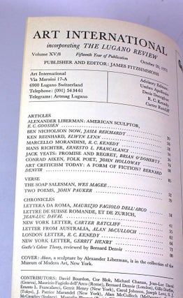Art International Magazine/The Lugano Review, Volume XV/8, October 20, 1971