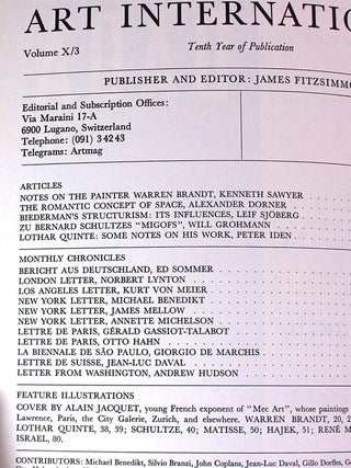 Art International Magazine, Volume X/3, March 1966